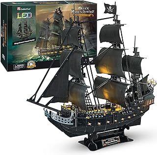 CubicFun Puzzle 3D LED 68 cm Black Pearl – Modell eines Bootes der Queen Anne's Revenge, Geburtstagsgeschenk für Erwachsene, 340 Teile