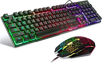 BAKTH Gaming Tastatur und Maus Set, LED Hintergrundbeleuchtung QWERTZ DE Layout, Regenbogen Farben Beleuchtete USB Wasserdicht mit 2400 DPI für Pro PC Gamer Test 2025