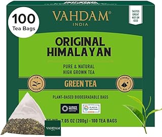 VAHDAM, Grüner Tee Von Himalaya (100 Teebeutel) 100% Reiner & Aromatischer | Natürliche Grüntee Loses Blatt | Vegan, Glutenfrei, Laktosefrei | Frisch & Direkt Von Der Quelle In Indien | Grüner Tee Test 2025