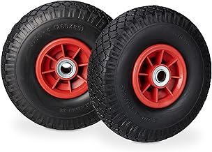 Relaxdays 2x Sackkarrenrad, pannensichere Vollgummireifen, 3.00-4 Zoll, 20 mm Achse, bis 80 kg, 260 x 85 mm, schwarz-rot