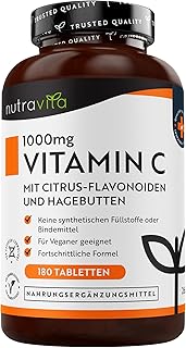 Nutravita Vitamin C 1000mg hochdosiert – 6 Monatsvorrat – Mit Bioflavonoide aus der Bitterorange und Hagebutte –180 Tabletten – 6 Monatsvorrat – Ohne unerwünschte Zusätze Test 2025