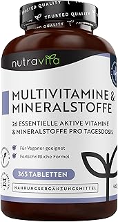 Multivitamin & Mineralstoffe - 365 hochdosierte Tabletten mit Bioaktiv-Formen und Premium-Rohstoffen - Unabhängig Laborgetestet - vegane, Multivitamintabletten mit 26 aktiven Vitamine