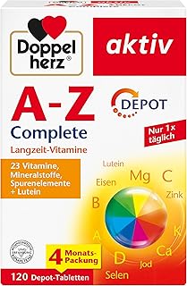 Doppelherz A-Z Complete - Langzeit-Vitamine - 23 Vitamine, Mineralstoffe & Spurenelementen PLUS Lutein - 120 DEPOT-Tabletten