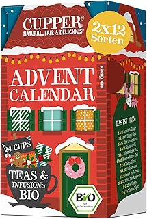 Cupper Bio Tee Adventskalender 2025, Geschenk Weihnachten, Weihnachtskalender ohne Schokolade mit 24 Teebeuteln, 2x12 Sorten, zwei neue exklusive Sorten