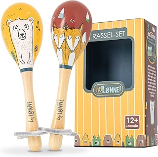 HEJ LØNNE Holz Rassel 2er Set - Maracas Kinder - Holz Musikinstrument zur Förderung von Motorik, Koordination und Sozialverhalten - Holzrassel Baby - Kinder Spielzeug Test 2025