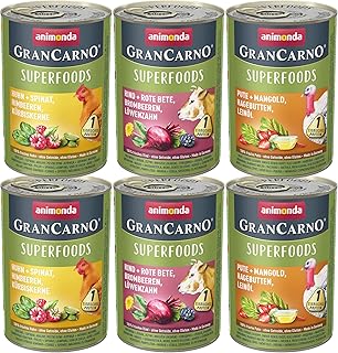 animonda GranCarno Hunde Nassfutter Superfoods Variation (6 x 400g), getreidefreies Hundenassfutter ohne Zucker, für ausgewachsene Hunde, mit frischen fleischigen Zutaten Test 2025