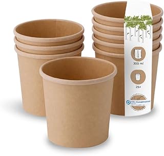 GREENBOX Bio Pappbecher Speisebecher Kraft-Karton Becher braun I Kompostierbare Becher mit PLA Innenbeschichtung Suppen-Becher To Go Eisbecher Pappe I 25 Bio Einweg-Becher biologisch abbaubar 300 ml Test 2025