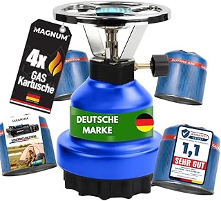 Magnum Camping&Gaskocher Set E190 mit 4 Gaskartuschen Gasherd/Kochfeld 1-flammig geeignet für Outdoor, Freizeit, Wanderung, Picknick Camping und Veranstaltungen… Test 2025