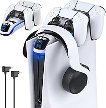 PS5 Controller Ladestation mit Headset Halter, PS5 Ladestation mit verbessertem Touch-Schalter, PlayStation 5 Controller Ladegerät mit Schnellladekabel, PS5 Zubehör für 2020 PS5 Konsole - Skins Test 2025
