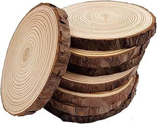 Unlackierte Holzscheiben mit Baumrinde, 8 Stück, 14-15,2 cm, Scheibenuntersetzer, Holzuntersetzer, Bastelset, Kreise, Basteln, Weihnachtsschmuck, Basteln, mit Rinde für Handwerk, rustikale Hochzeit