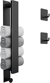 Handtuchhalter Ohne Bohren, Gästehandtuchhalter Selbstklebend, Edelstahl Handtuchstange Wandmontage mit 2 Handtuchhaken für Badezimmer und Küche (40cm,Matt Schwarz)