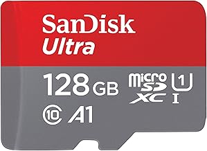 SanDisk Ultra Android microSDXC UHS-I Speicherkarte 128 GB + Adapter (Für Smartphones und Tablets, A1, Class 10, U1, Full HD-Videos, bis zu 140 MB/s Lesegeschwindigkeit) single Pack