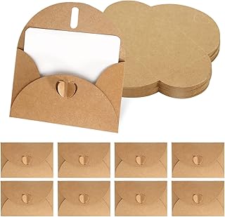 Kraftpapier Umschläge 40 Stück Mini Briefumschläge mit 40 Stück Karten Set, Klein Umschläge Mini Briefumschläge mit Herz Verschluss für Geldgeschenke Dankeskarten Einladung