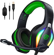Fachixy FC100 Gaming Headset für PS4, PS5, PC, Xbox, Nintendo Switch, Gaming Kopfhörer mit Kabel und RGB Licht, Stereo Surround Kopfhörer mit Mikrofon, Noise Cancelling Gamer Headphones - GRÜN Test 2025