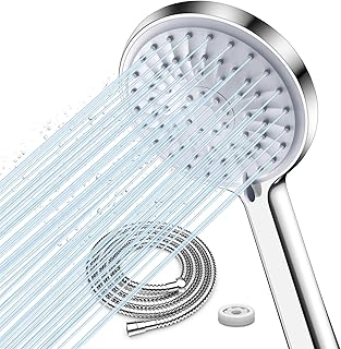 FASDUNT Duschkopf Wassersparend 【Wasserersparnis 49%】𝟱 Strahlarten mit 𝟮M Premium Schlauch aus Edelstahl & 9.5L/min Durchflussbegrenzer Hochdruck Duschbrause Wasserdrucks Erhöhung 200%
