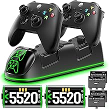 Xbox Controller Ladestation mit 2 x 5520 mWh Wiederaufladbaren Akku für Xbox One/Xbox Series X/S Elite, Xbox One Controller Ladestation mit Xbox akku für Xbox Series/One Controller Test 2025