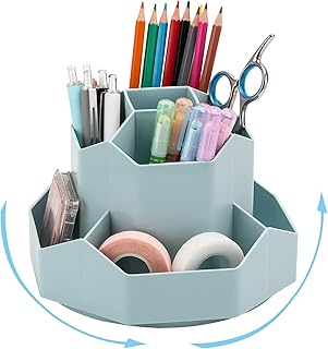 Drehbarer Stiftehalter, 360 Drehbarer Schreibtisch Organizer, Rotation Stifthalter mit 9 Fächer, Stiftköcher Aufbewahrungsbox für Stifte Bürobedarf Schulbedarf Make-up Pinsel (Blau) Test 2025
