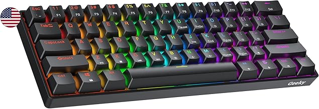 Geeky GK61 60% | Hot Swappable Mechanische Gaming-Tastatur | 61 Tasten Multi Color RGB LED Hintergrundbeleuchtung für PC/Mac Gamer| ANSI US Amerikanisches Layout (Schwarz, Mechanical Speed Silver) Test 2025