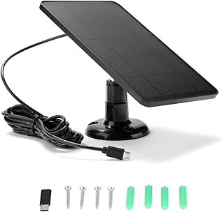 Solarpanel für Überwachungskamera, 5 V, 4 W, Micro-USB- und USB-C-Anschluss, Solarpanel für Kabellose Outdoor-Überwachungskamera, IP65 Wasserdichtes Solarladegerät, 360° (Schwarz) Test 2025