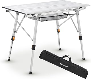 Juskys Campingtisch Picco - Aluminium Tisch 90 x 52 cm leicht, klappbar, höhenverstellbar - Camping, Garten - Outdoor Klapptisch - Gartentisch Silber Test 2025