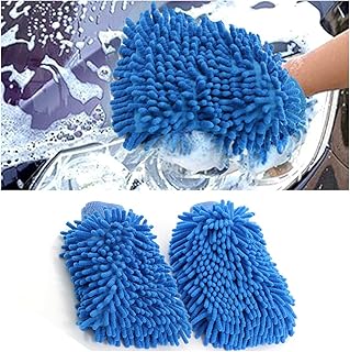 JNNJ 2 PCS Autowaschhandschuh, Mikrofaser Waschhandschuh Auto, Außen Zottel-Waschhandschuh für Professionelle Autopflege - 100% kratzfrei & schonend, Entfernt Mühelos hartnäckigen Schmutz(Blau) Test 2025