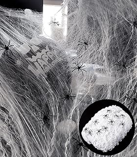 Halloween Spinnennetz Deko, 200g weiße Baumwolle mit 50 Spinnen Halloween Spinnennetz Spinnennetz Deko Halloween Deko Kit für Halloween Party Deko Test 2025
