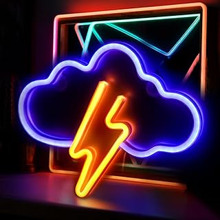 Neon-Schriftzug Wolken Blau Blitz Gelb – LED-Wandleuchte, Stromversorgung über USB oder Batterie Test 2025