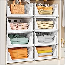 SNSLXH 5 Pack Stapelbar Schrank Kleiderschrank Organizer, Multifunktionale & Faltbare Organizer für Bad Küche Lagerung, Platzsparende Schublade aufbewahrungsbox, Weiß