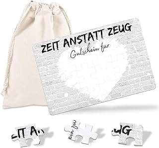 24-teilig Gutschein Puzzle mit Baumwoll-Säckchen, Zeit anstatt Zeug, Gutschein zum selber ausfüllen - Geburtstagskarte, personalisierte Geschenke für Freundin Frauen Männer, Geburtstagsgeschenk Test 2025