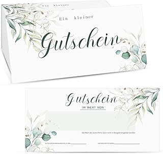 Faccito 50 Blanko Gutscheine zum Selber Ausfüllen Eukalyptusblätter Geschenkgutscheine für Kunden Gutscheine Vorlagen Gutscheinkarten für Nagelstudio Friseur Kosmetik Massage Fußpflege Test 2025