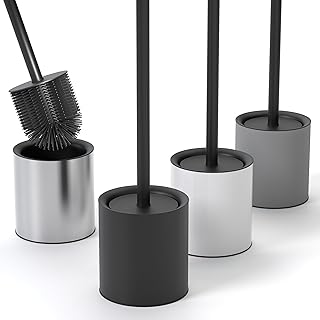 Klobürste Silikon Edelstahl - Antibakterielle Toilettenbürste mit stilvollem WC Bürstenhalter - Design WC Bürste Silikon mit Spritzschutz - Klobesen - Toilet Brush (Schwarz)