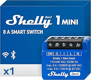 Shelly 1 Mini Gen3 | WLAN Smart Relais Schalter mit Potentialfreie Kontakte| 1 Kanal 8A | Lichtsteuerung und Garagentoröffner | Alexa und Google Home | iOS-Android-App | Kein Hub erforderlich