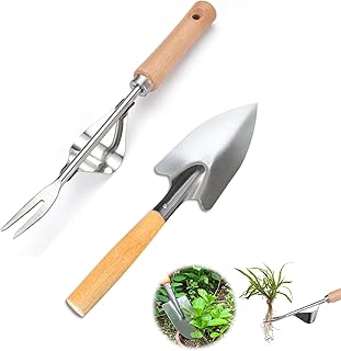 Gartenwerkzeug Set, 2 teiliges Gartengeräte Gartenschaufel und Unkrautstecher Edelstahl Set Blumenkelle Wurzeljäter mit Holzgriff für Bonsai Pflanze Topfblumen Garten Test 2025