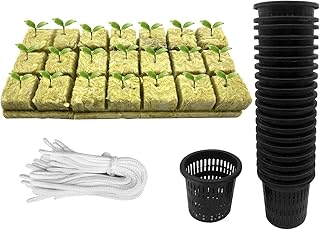 61 Stück Hydrokultur Pflanzen Net Kit - 20 Stück 3inch(8cm)-Topfbecher mit geschlitztem Netz, 21Stück Steinwolle Anzucht, 20 Stück Artikel Selbstbewässernde Dochtschnur aus Baumwolle für Hydrokultur Test 2025
