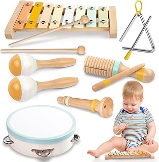 Musikinstrumente für Kinder, Musik Holzspielzeug ab 3 Jahre Kinderspielzeug Trommel Maracas Triangel Xylophon für Kinder Montessori Spielzeug Holz Percussion Set für Musikalische Früherziehung Test 2025