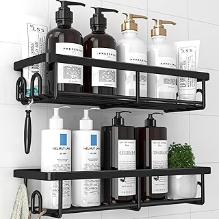 Kitsure Duschablage ohne Bohren - 2 Stück rostfreie Badezimmer Organizer, schnell trocknende Badregal, mit großer Kapazität, langlebige Shampoo Halterung für Dusche aus Edelstahl, Large, Schwarz