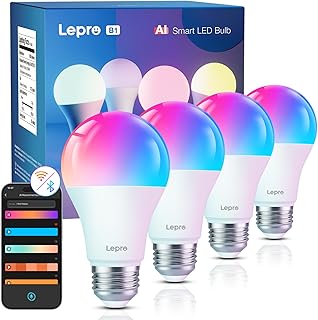 Lepro AI Smart Glühbirne B1, E27 Lampe 8.5W 806lm Dimmbar, Personalisierter KI-Lichtdesigner, Sprachsteuerung/Musik Sync, WiFi & Bluetooth Smart Bulb, Kompatibel mit Alexa/Google Assistant, 4 Stück Test 2025