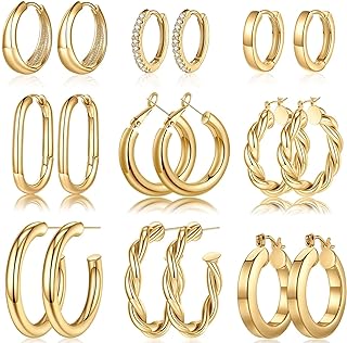 925 Sterling Silber Post 14K Echtgold Vergoldet Chunky Hoop Ohrringe Set für Frauen, Hypoallergen Dickes Leichtgewicht Creolen Ohrringe für Frauen 20/25/30/40/50/60mm Goldschmuck Geschenke Test 2025