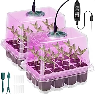 Zimmergewächshaus Anzuchtkasten, 2 Stück Mini Gewächshaus Anzucht Set mit erhöhten Deckel, Setzling Starter mit Pflanzenlichter mit vollem Spektrum, Tabletts Treibhaus Anzuchtschale(Transparent)