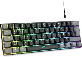 Rii Gaming Tastatur Mechanisch, 60% Tastatur Kabellos RGB Beleuchtet mit Rote Schalter und N-Key Rollover für PC/Laptop/PS4/PS5, QWERTZ, Schwarz Grau (Bluetooth/2.4G/Kabel) Test 2025