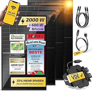 Balkonkraftwerk 2000W komplett Steckdose - Balkonkraftwerk 2000 Watt neuester Wechselrichter 800W - Solaranlage Komplettset mit 4x500W Solarpanel/Solar Panels mit 5m Kabel Test 2025