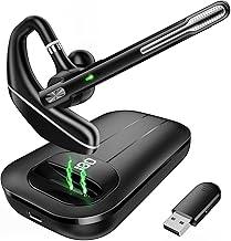 Bluetooth Headset V5.3, kabelloser Ohrhörer mit 1000-mAh-Ladeetui, 96 Stunden Gesprächszeit, freihändige Kopfhörer mit Geräuschunterdrückung und Doppelmikrofon für Computer, Mobiltelefone Test 2025