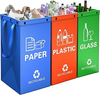 Mülltrennsystem Taschen 3 Fächer für Plastik, Glas, Papier Perfekt als Mülltrenner, Pfandflaschen Aufbewahrung, Recycling-System Organizer, Altpapier-Sammler für Küche, Haushalt, Büro