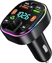 FM Transmitter Auto Bluetooth, Auto Radio Adapter Autoladegerät mit Freisprecheinrichtung PD 20W & Typ-C QC 3.0 Bass & Hi-Fi Stereo Schnellladung mit Blauem Umgebungslicht