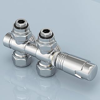 EMKE Multiblock Set für Heizkörper mit Thermostat, Hahnblock Eck und Durchgangsform Ventilhahnblock Mittelanschluss Heizkörperventil mit 50 mm Nabenabstand für Kunststoff (φ16 mm* G1/2" Chrom) Test 2025