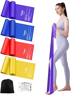 Fokky Fitnessbänder 4er-Set, 1.5M/1.8M Resistance Bands mit 4 Widerstandsstufen, Widerstandsbänder mit Tragetasche & Übungsanleitung, Gymnastikband für Crossfit, Muskelaufbau, Yoga, Pilates Test 2025