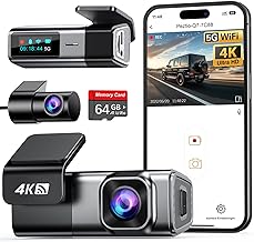 Dashcam Auto Vorne Hinten 4K+1080P, Navycrest 5GHz WiFi Dash Cam mit 64GB SD Karte, Dual Auto Kamera mit Super Nachtsicht, WDR, G-Sensor, 24/7 Parküberwachung, Loop-Aufnahme, APP Steuerung, Max 256G