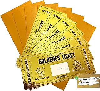 6 Stück Goldenes Ticket rubbellose Gutscheinkarte wunschgutschein Reisegutschein Gutschein zum selber ausfüllen eburtstagskarte Goldenes Ticket mit Umschlag Geschenk Idee für Freundin,Mama,Kind