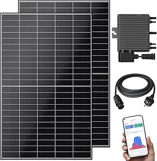 Balkonkraftwerk 1000 W Bifazial Glas/Glas Solaranlage Steckerfertig mit 800 Watt Wechselrichter WiFi Smarte Mini-PV Photovoltaik Anlage genehmigungsfrei Komplettset, schwarz (1000/800W)