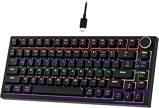 Newmen GM326 Mechanische Tastatur mit Kabel,Gaming Tastatur 75 Prozent,TKL Hot Swap LED Beleuchtung USB C Mini Mechanische Tastaturen mit Knopf,für PC/Win/Mac,QWERTY Layout,Schwarz,Rote Schalter Test 2025